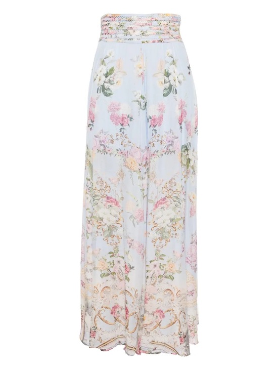 Camilla Pants - CAMILLA Tiled In Time Waisted Wide Leg Pants 100% Silk Floral Blue Medium
